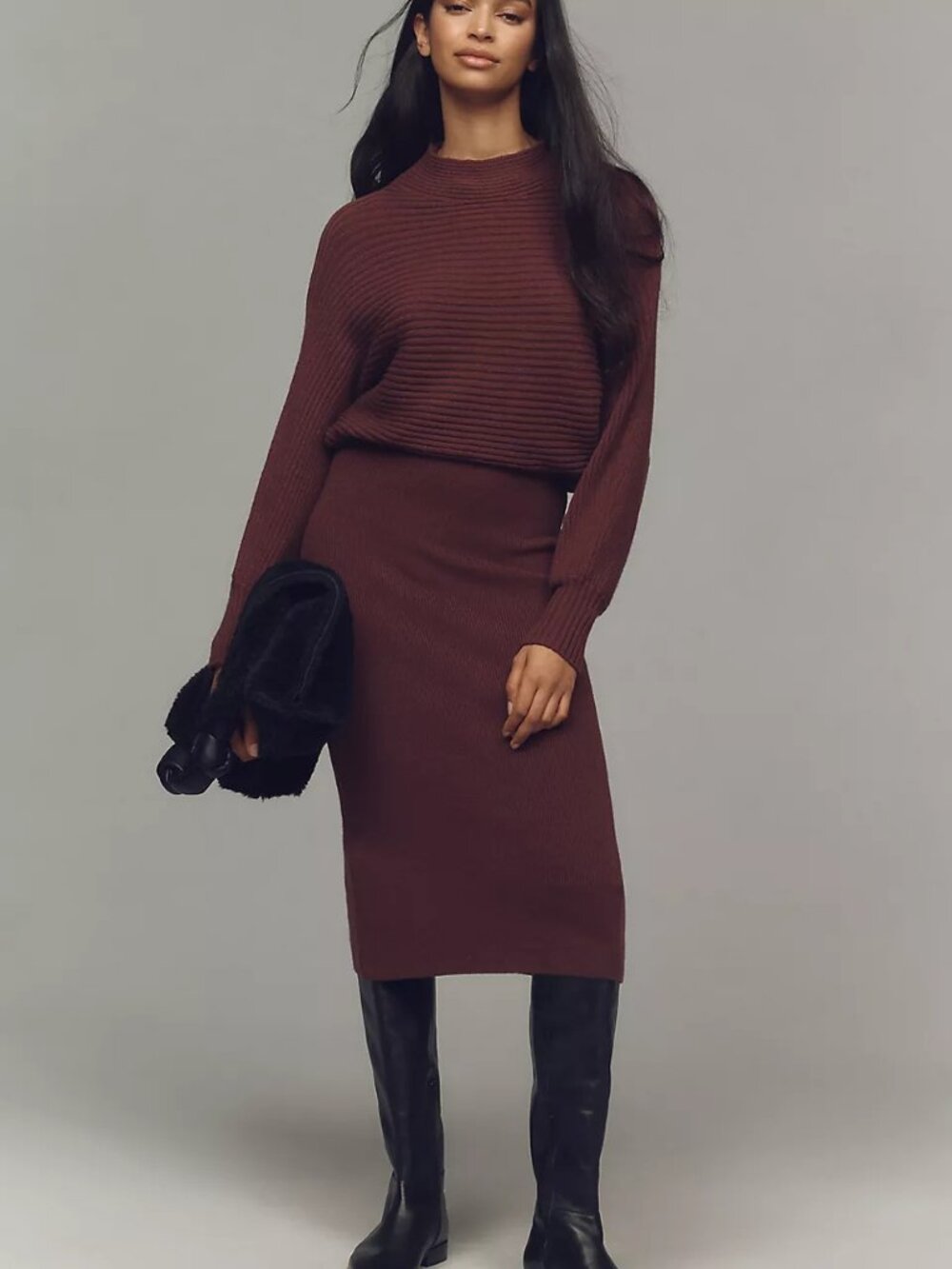 By Anthropologie Long-Sleeve Slim Sweater Midi Dress (size M)
